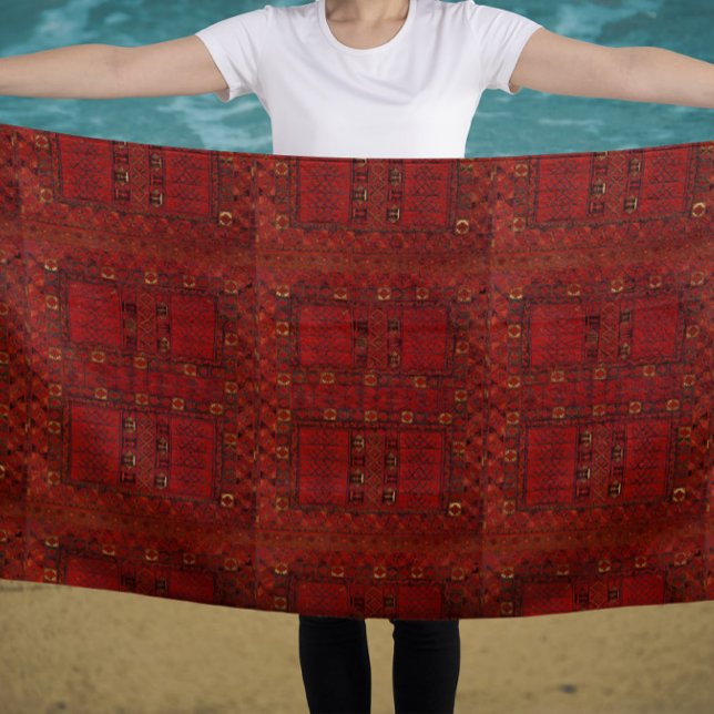 Serviette De Plage Moquette rouge turkmène design motif (Créateur téléchargé)
