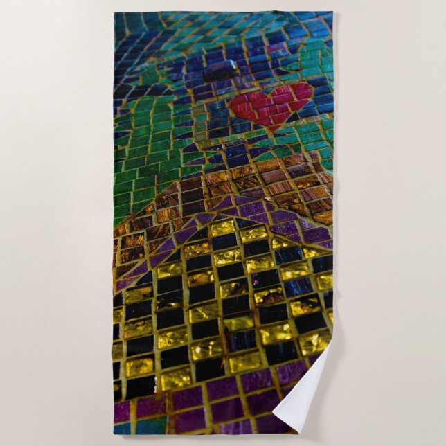 Serviette De Plage Mosaïque du coeur coloré (Devant)