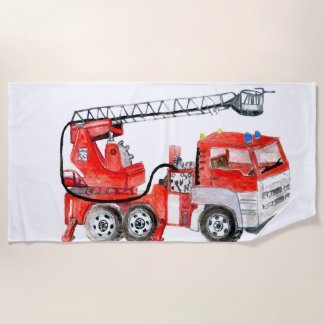 Serviette De Plage Moteur à incendie rouge, illustration de camion à 