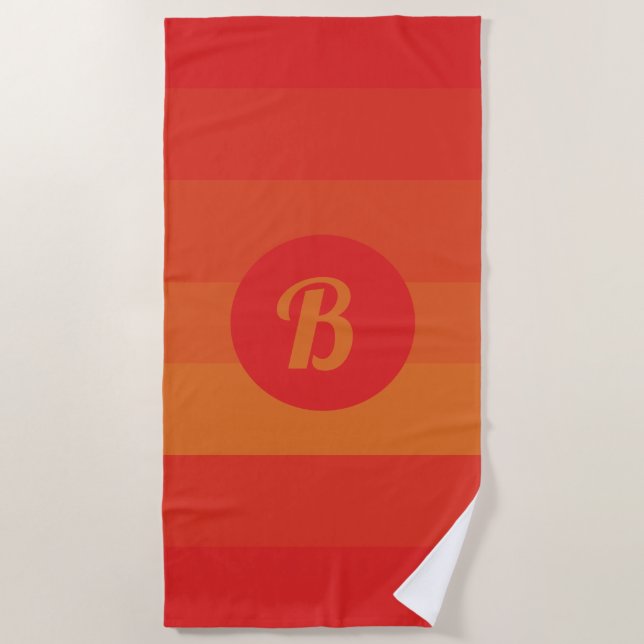 Serviette De Plage Motif à bandes orange rouge personnalisé (Devant)