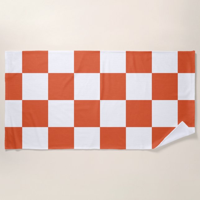 Serviette De Plage Motif à carreaux orange et blanc (Devant)