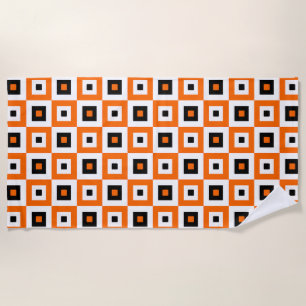 Serviette De Plage Motif à carrés à carreaux orange noir et blanc