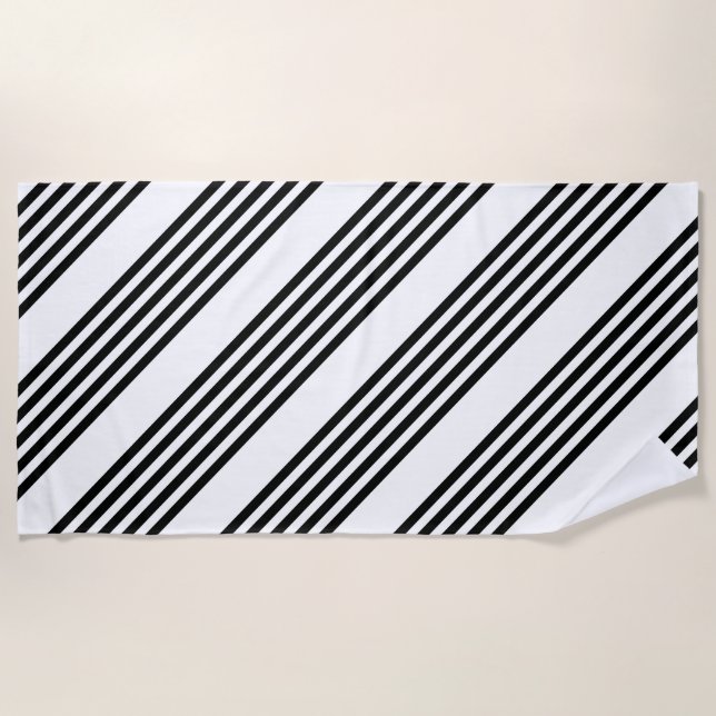 Serviette De Plage Motif à cinq bandes noir et blanc (Devant)