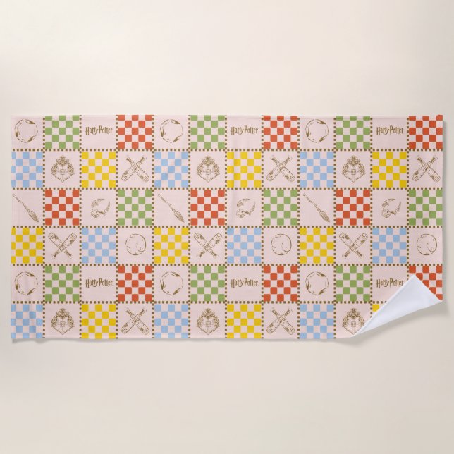 Serviette De Plage MOTIF À DAMIER DE L'ÉQUIPE QUIDDITCH™ DE Poudlard™ (Devant)