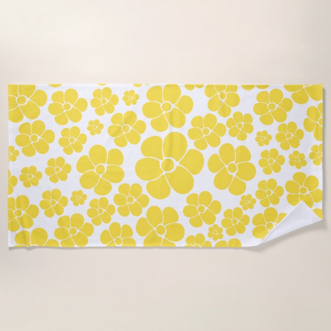 Serviette De Plage Motif à fleurs - Citron jaune et blanc (Devant)