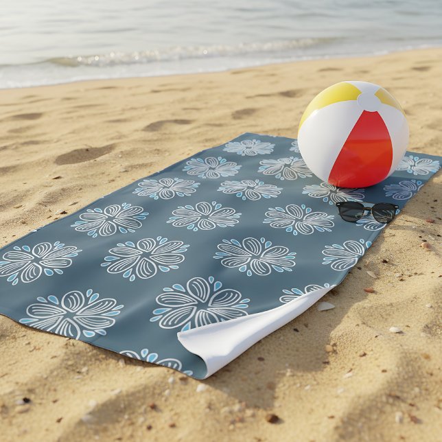 Serviette De Plage Motif à fleurs en bleu et blanc (blue flower pattern beach towel)