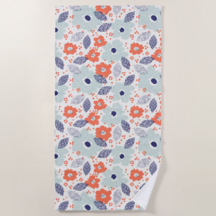Serviette De Plage Motif à fleurs moderne orange et bleu