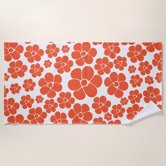 Serviette De Plage Motif à fleurs - Orange et Blanc (Devant)