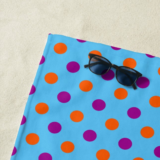 Serviette De Plage Motif à pois orange bleu violet (En situation)