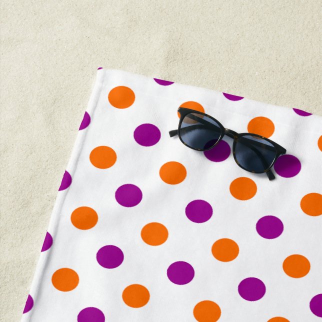Serviette De Plage Motif à pois orange violet blanc (En situation)