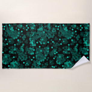 Serviette De Plage Motif à pois vert turquoise sur noir