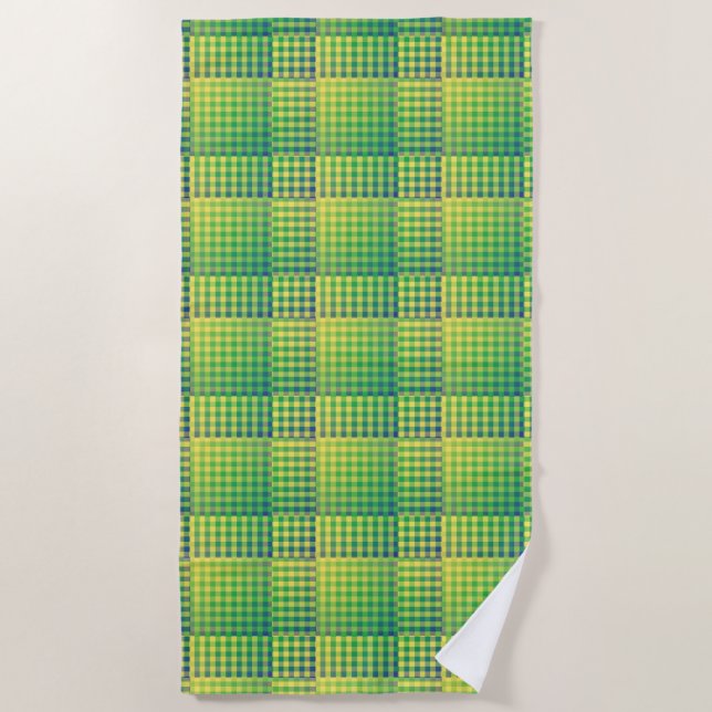 Serviette De Plage Motif abstrait à carreaux verts et bleus (Devant)