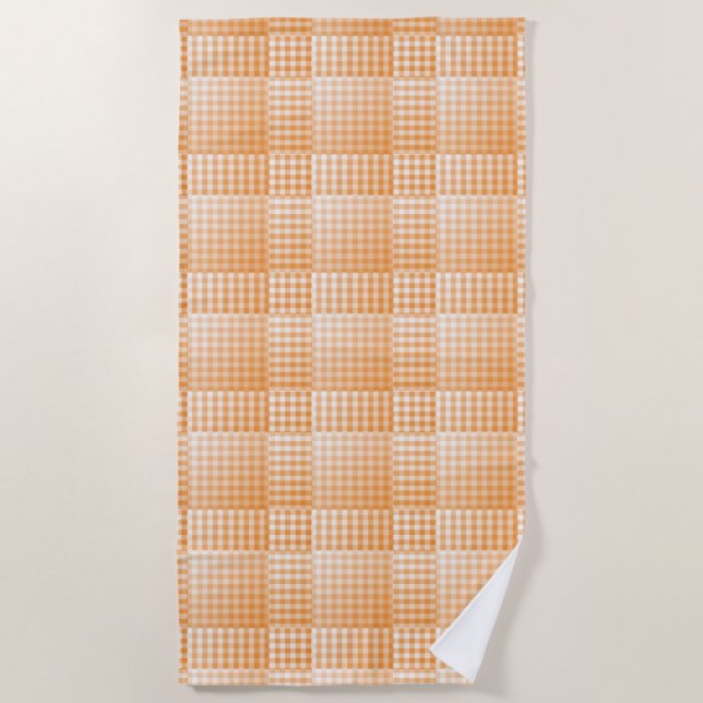 Serviette De Plage Motif Abstrait à Damier Orange et Blanc (Devant)