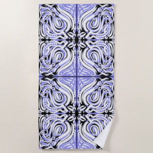 Serviette De Plage Motif Abstrait Bouclé Blanc Noir Violet