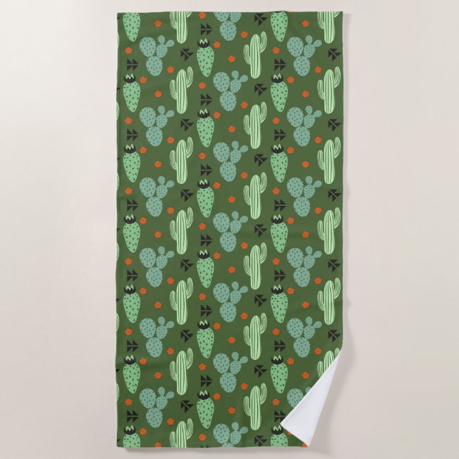 Serviette De Plage Motif abstrait de désert de cactus de hippie (Devant)