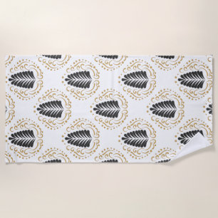 Serviette De Plage Motif Abstrait noir et or Paisley feuilles