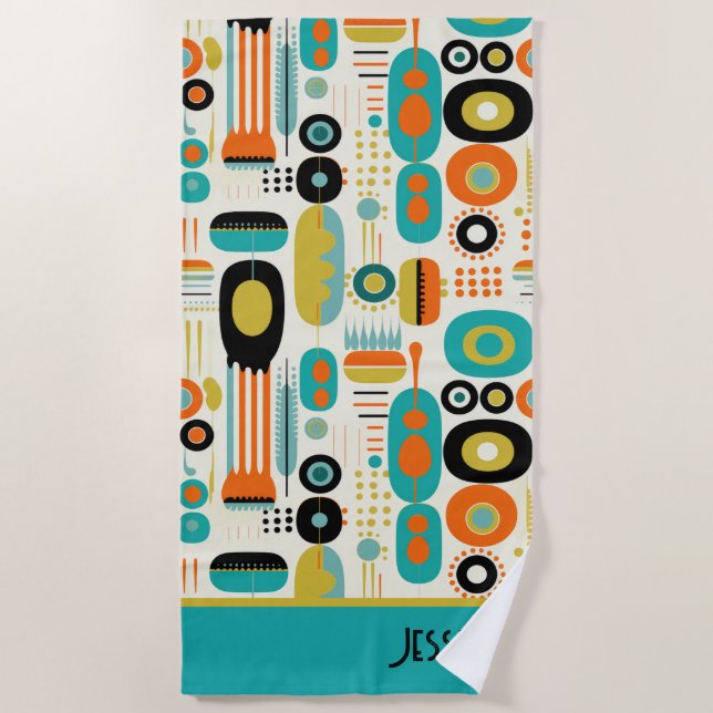 Serviette De Plage Motif abstrait RÉTRO Milieu du siècle Moderne Nom (Devant)