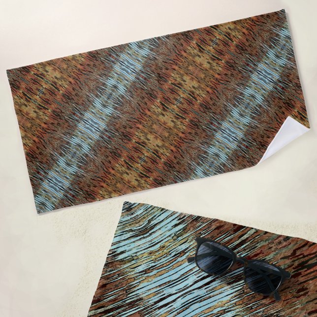 Serviette De Plage Motif Abstrait sauvage Aqua Brown et Orange (Créateur téléchargé)