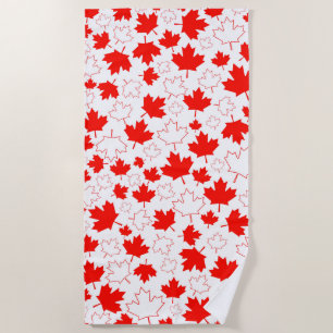 Serviette De Plage Motif aléatoire blanc rouge de feuille d'érable du