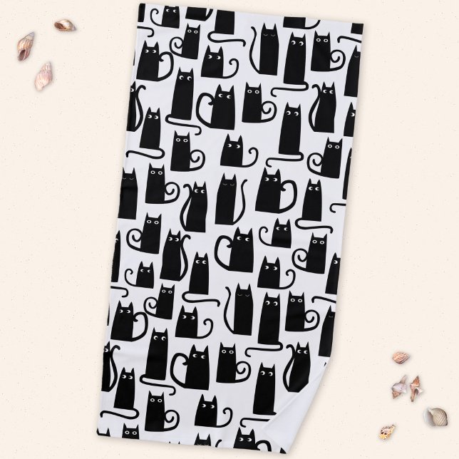 Serviette De Plage Motif amusant de chat noir (Fun black cat pattern beach towel)