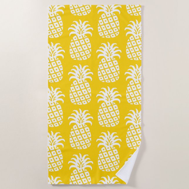 Serviette De Plage Motif ananas jaune et blanc (Devant)