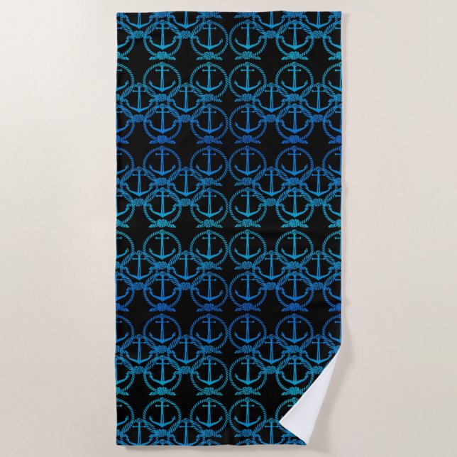 Serviette De Plage Motif Ancre bleu marine (Devant)