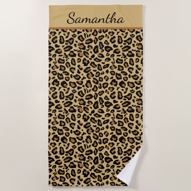 Serviette De Plage Motif animal léopard Nom Monogramme Imprimé (Devant)