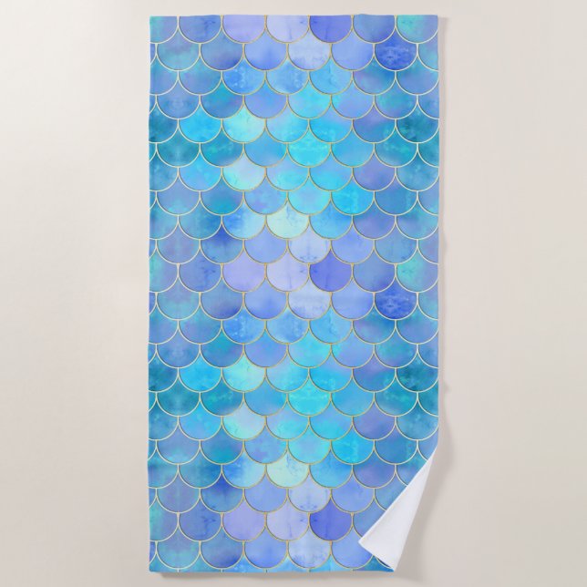 Serviette De Plage Motif Aqua Pearlescent & Gold Mermaid (Devant)