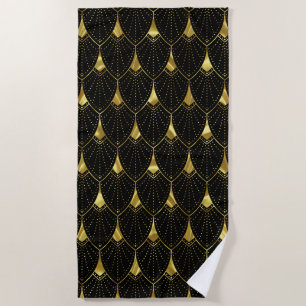 Serviette De Plage Motif Art Déco Or brillant sur Arrière - plan noir