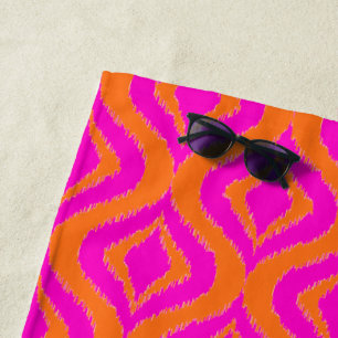 Serviette De Plage Motif artistique ogee Ikat été rose chaud orange g