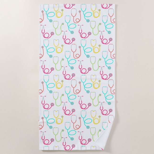 Serviette De Plage Motif au néon de stéthoscope (Devant)
