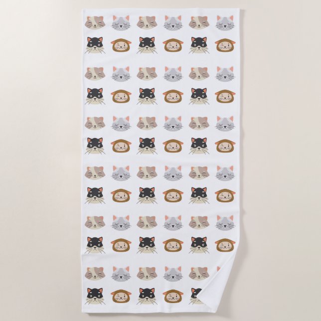 Serviette De Plage Motif avec de mignonnes têtes de chat (Devant)
