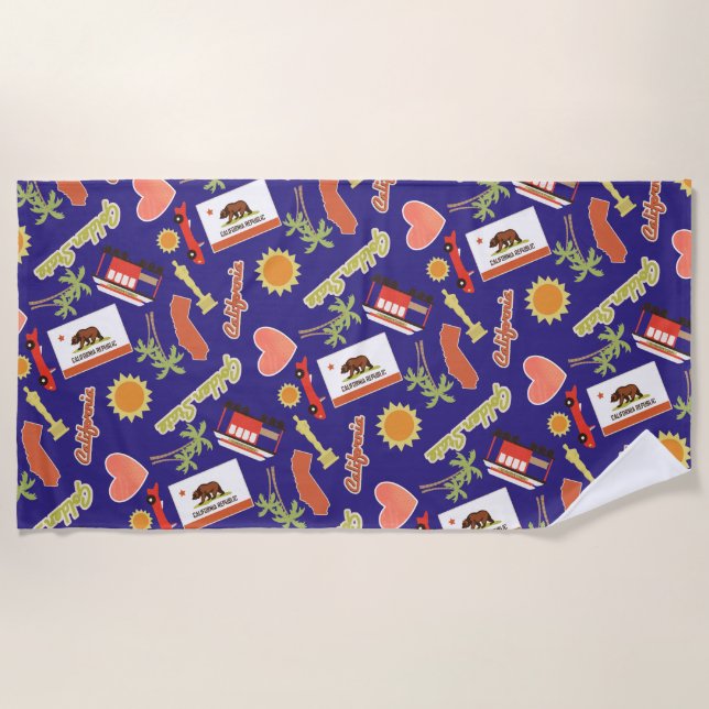 Serviette De Plage Motif bleu d'amusement de la Californie (Devant)
