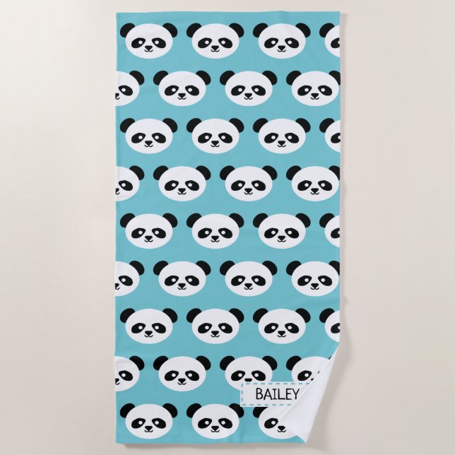Serviette De Plage Motif bleu Kawaii d'ours panda d'enfants (Devant)