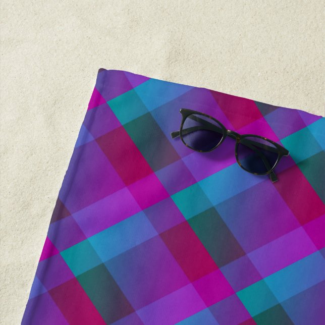 Serviette De Plage Motif bleu rose violet (En situation)
