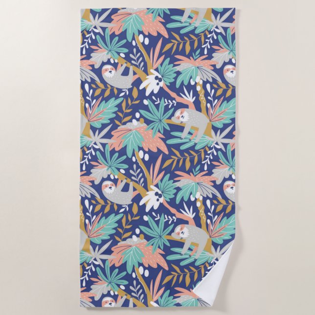 Serviette De Plage Motif bleu tropical de paresse (Devant)