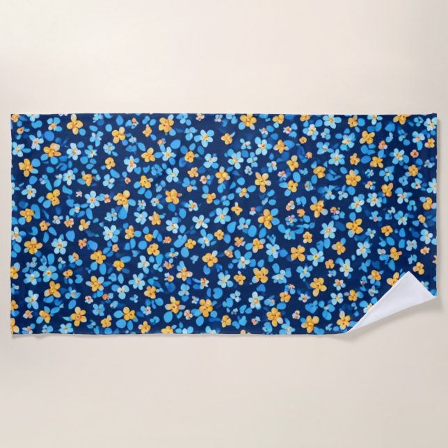 Serviette De Plage Motif Blue Little Flowers (Devant)