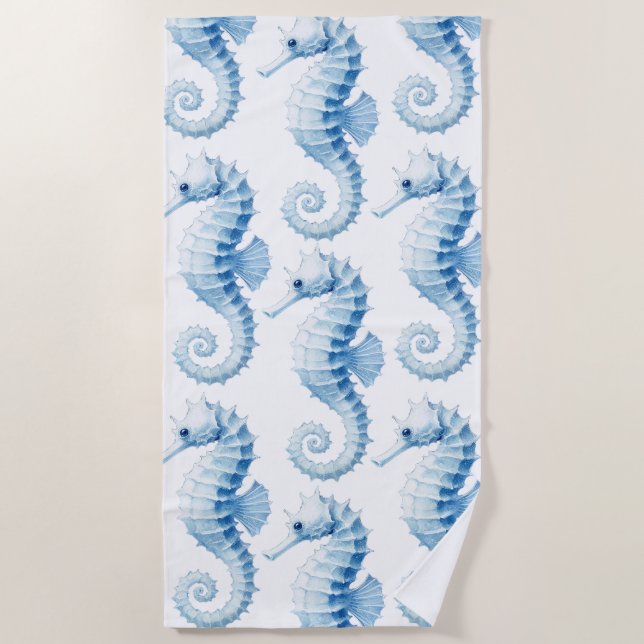 Serviette De Plage Motif Blue Seahorse (Devant)