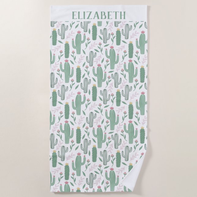 Serviette De Plage motif botanique de Cactus personnalisé (Devant)