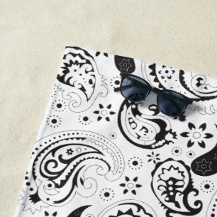 Serviette De Plage Motif cachemire noir et blanc – Art textile élégan