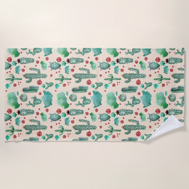 Serviette De Plage motif cactus et ladybug - arrière - plan beige (Devant)