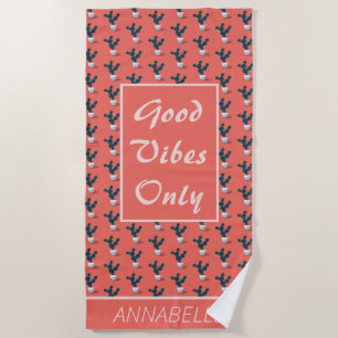 Serviette De Plage Motif Cactus sur Coral Good Vibes uniquement