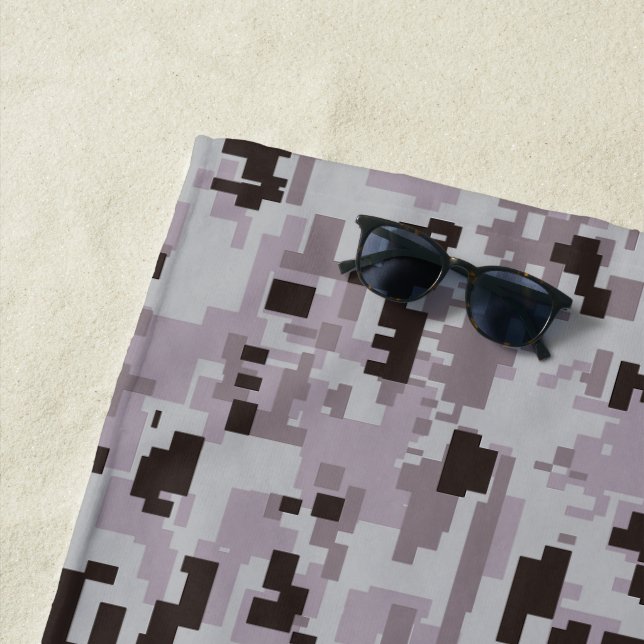Serviette De Plage Motif camouflage numérique – Noir-Gris LG (En situation)