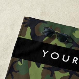 Serviette De Plage Motif Camouflage Vert, Votre nom, Personnaliser