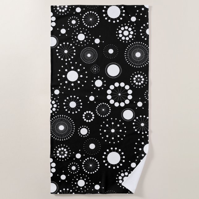 Serviette De Plage Motif Cercles Abstraits noir et blanc (Devant)