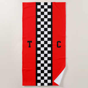 Serviette De Plage Motif Checkered de voiture de course de monogramme