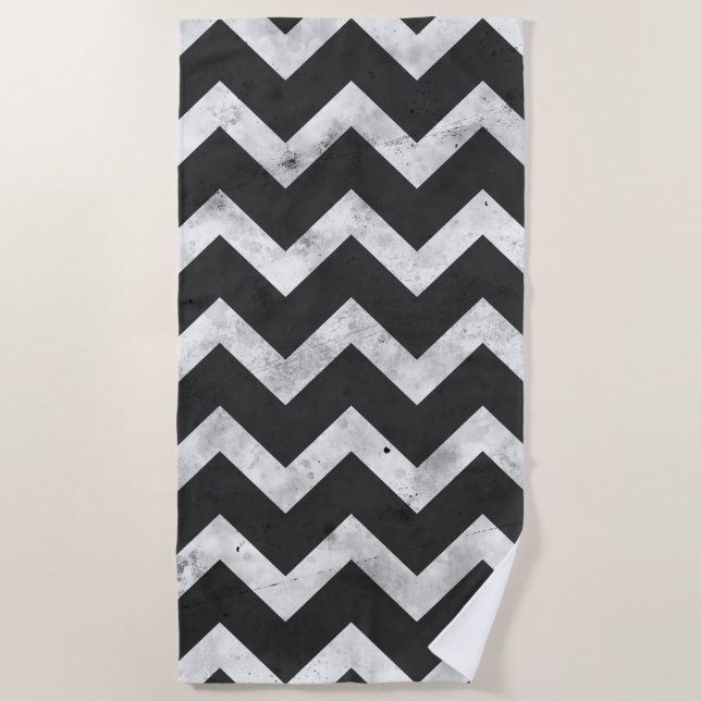 Serviette De Plage Motif chevron rustique noir et blanc (Devant)