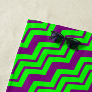 Serviette De Plage Motif chevron zigzag vert violet
