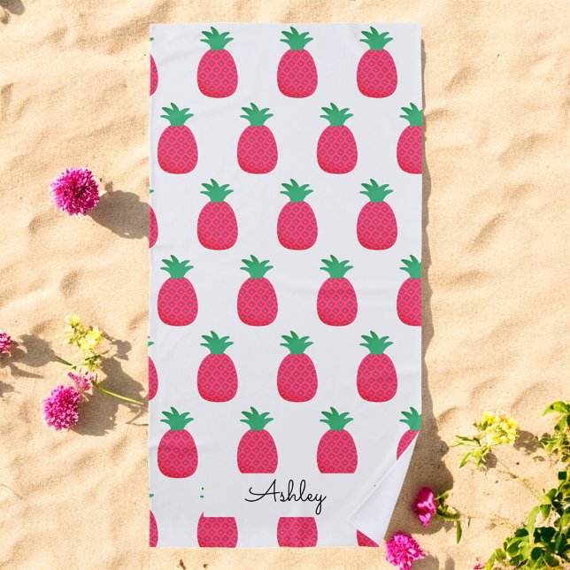 Serviette De Plage Motif Chic Ananas Rose  Blanc (Créateur téléchargé)