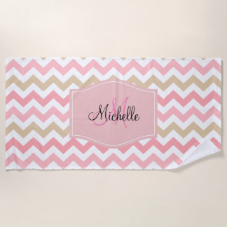 Serviette De Plage Motif chic de rayures de Chevron de monogramme